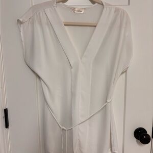 Vitamina White Sheer Wrap-Style Tie Waist Top M